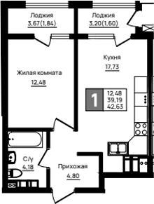 Продается 1-комн. квартира, 39.19 м²