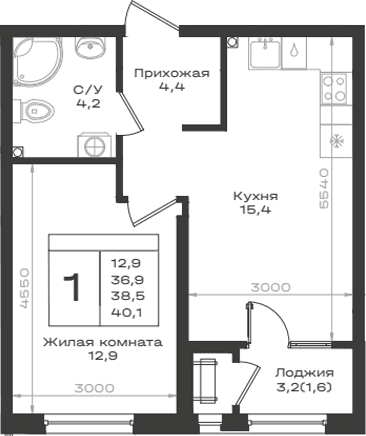 Продается 1-комн. квартира, 36.9 м²