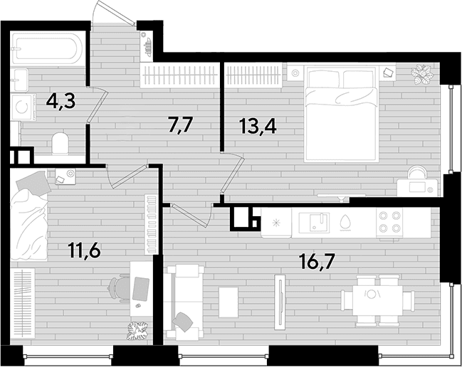 Продается 2-комн. квартира, 53.7 м²