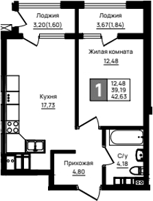 Продается 1-комн. квартира, 39.19 м²