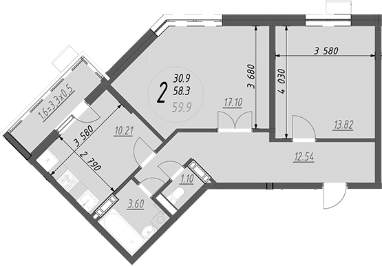 Продается 2-комн. квартира, 60.45 м²