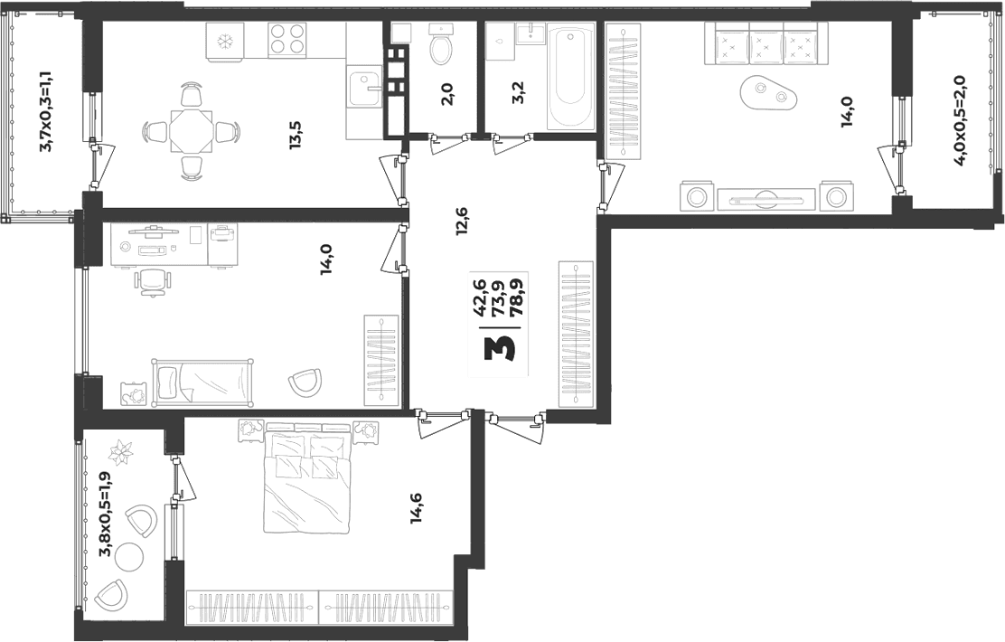 Продается 3-комн. квартира, 73.9 м²