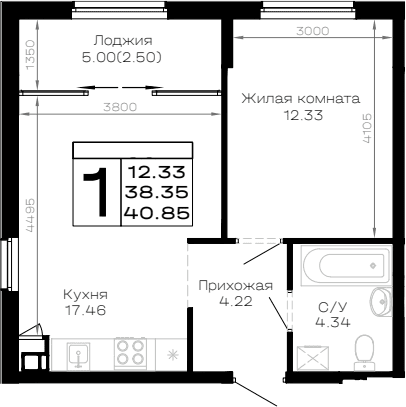 Продается 1-комн. квартира, 38.35 м²