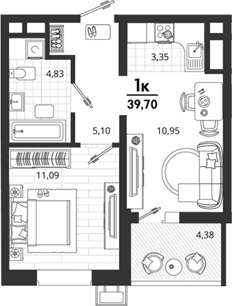 Продается 1-комн. квартира, 35.32 м²