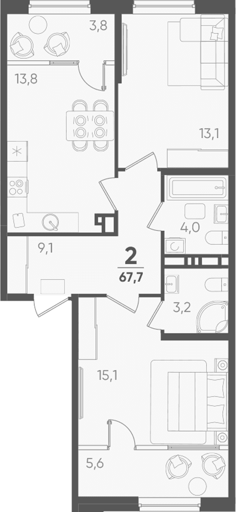 Продается 2-комн. квартира, 58.3 м²