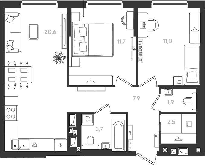 Продается 2-комн. квартира, 59.3 м²