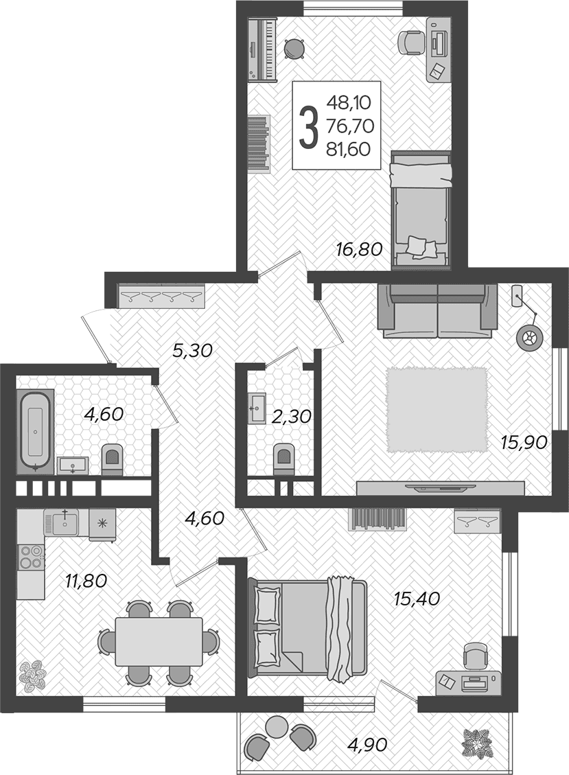 Продается 3-комн. квартира, 76.7 м²