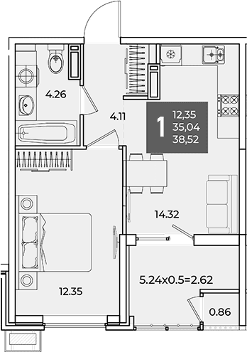 Продается 1-комн. квартира, 35.04 м²