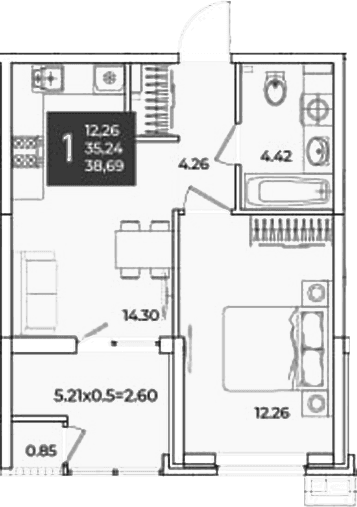 Продается 1-комн. квартира, 35.24 м²