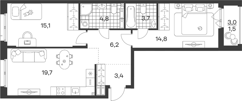 Продается 3-комн. квартира, 67.7 м²
