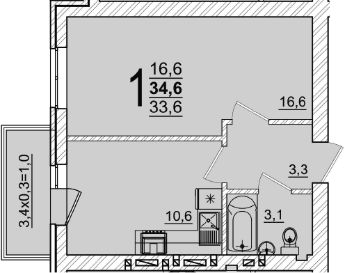 Продается 1-комн. квартира, 33.6 м²