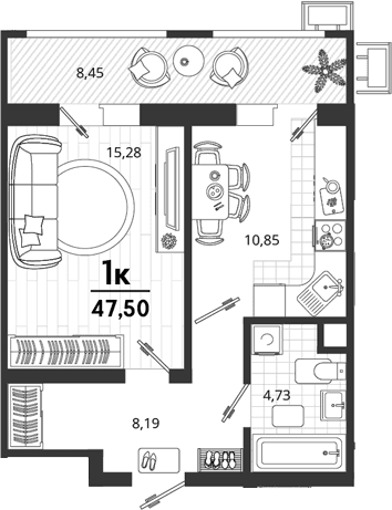 Продается 1-комн. квартира, 39.05 м²