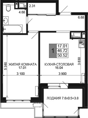 Продается 2-комн. квартира, 46.72 м²