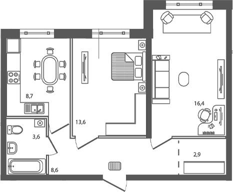 Продается 2-комн. квартира, 53.8 м²