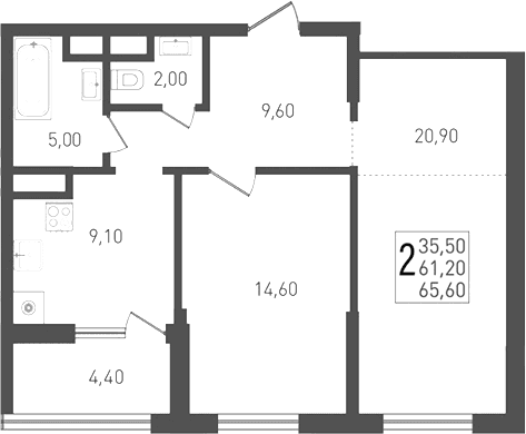Продается 2-комн. квартира, 61.2 м²