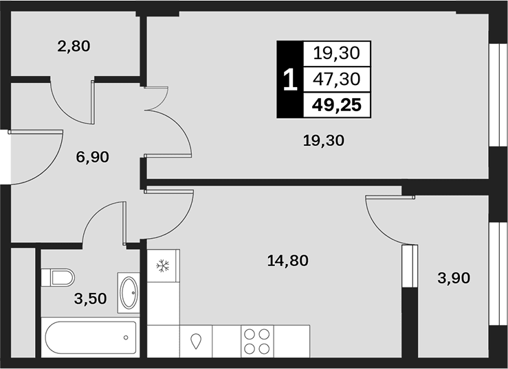 Продается 1-комн. квартира, 47.3 м²