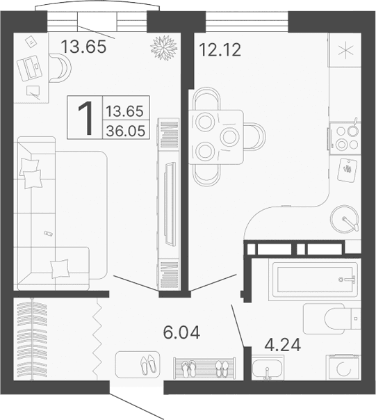Продается 1-комн. квартира, 36.05 м²