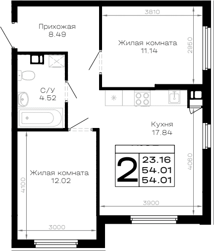 Продается 2-комн. квартира, 54.01 м²