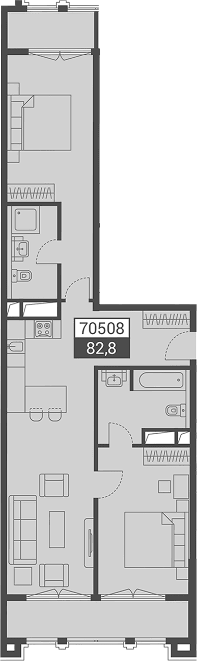 Продается 1-комн. квартира, 82.8 м²