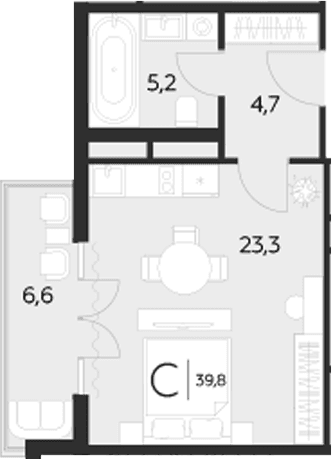 Продается 1-комн. квартира, 33.2 м²