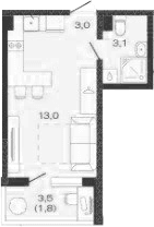Продается 1-комн. квартира, 19.1 м²