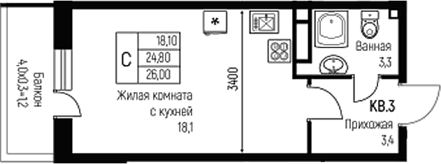 Продается 1-комн. квартира, 24.8 м²