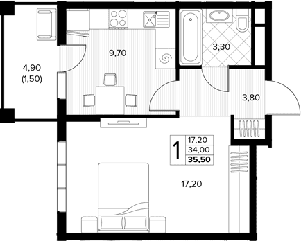 Продается 1-комн. квартира, 34 м²