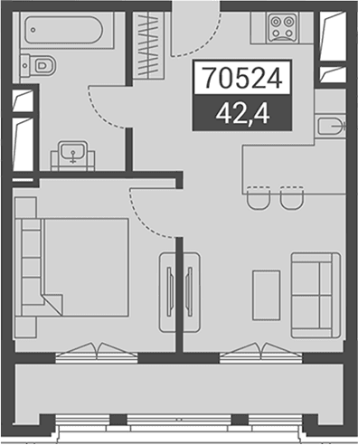 Продается 1-комн. квартира, 42.4 м²