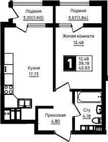 Продается 1-комн. квартира, 39.19 м²