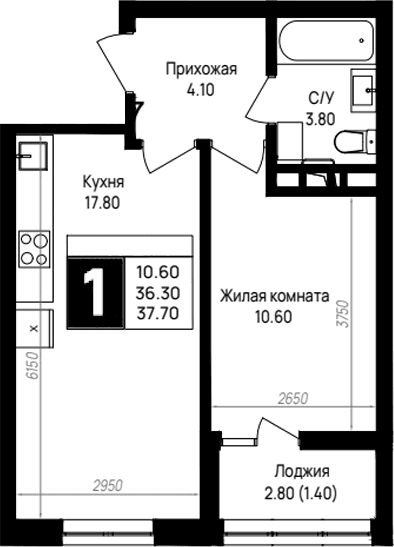 Продается 1-комн. квартира, 36.3 м²
