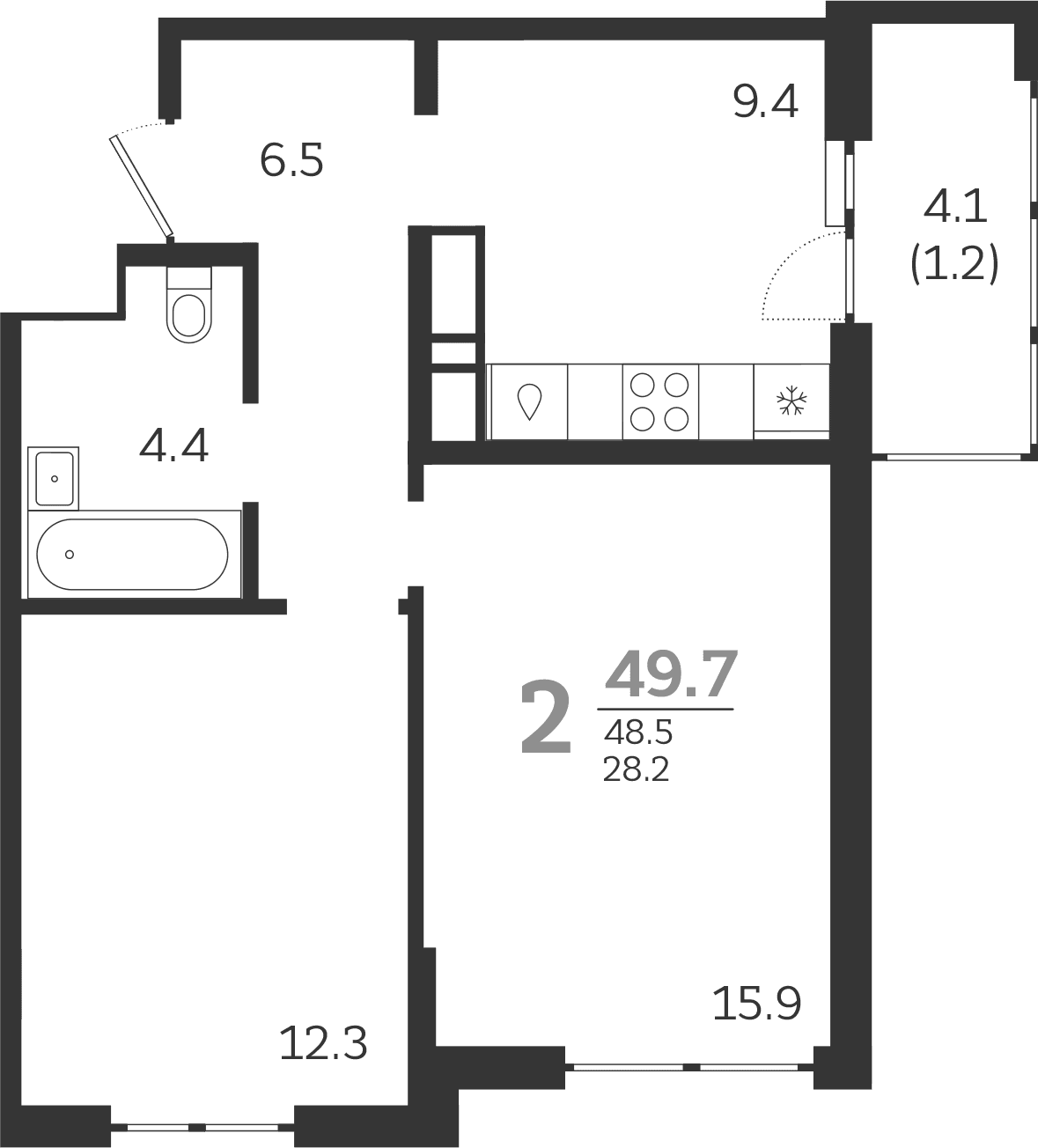 Продается 2-комн. квартира, 48.5 м²