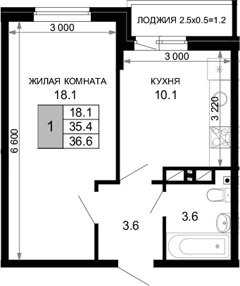 Продается 1-комн. квартира, 35.4 м²