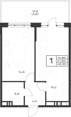 Продается 1-комн. квартира, 42.9 м²