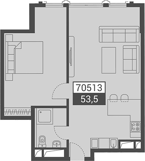 Продается 1-комн. квартира, 53.5 м²