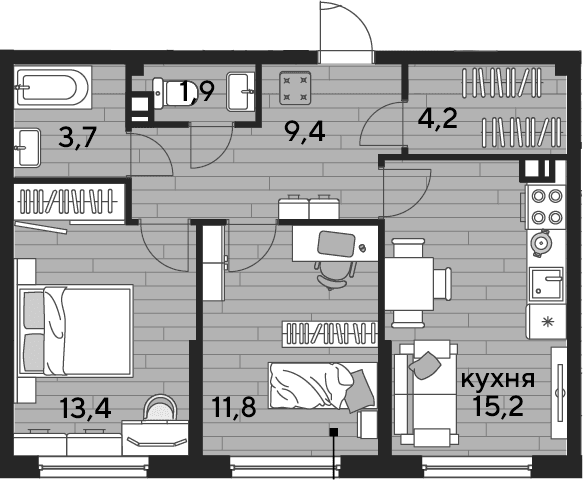 Продается 2-комн. квартира, 59.6 м²