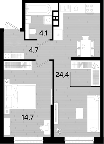 Продается 1-комн. квартира, 47.9 м²