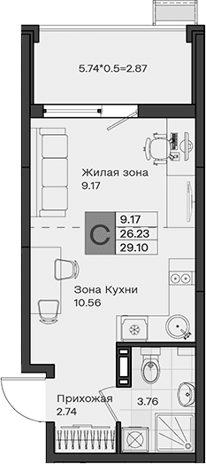 Продается 1-комн. квартира, 26.23 м²