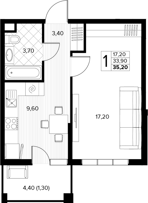 Продается 1-комн. квартира, 33.9 м²