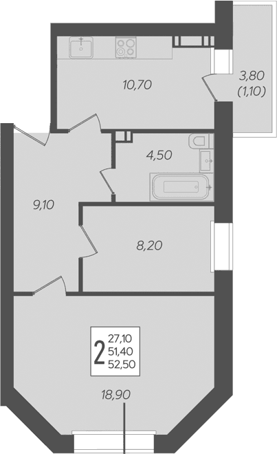 Продается 2-комн. квартира, 51.4 м²