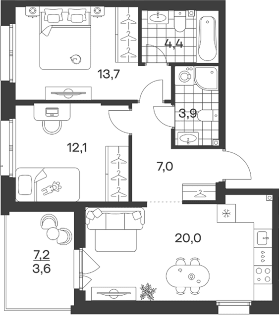 Продается 3-комн. квартира, 61.1 м²