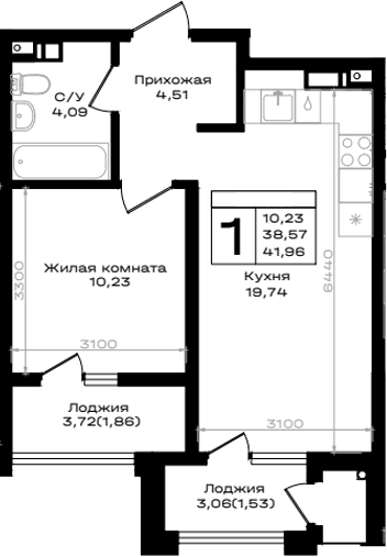 Продается 1-комн. квартира, 38.57 м²