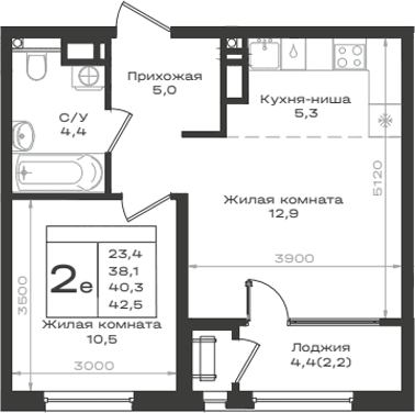 Продается 2-комн. квартира, 38.1 м²