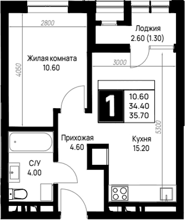 Продается 1-комн. квартира, 34.4 м²