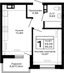 Продается 1-комн. квартира, 33.08 м²