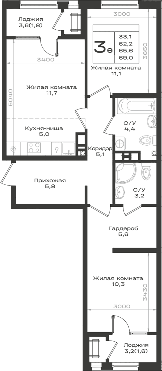 Продается 3-комн. квартира, 62.2 м²