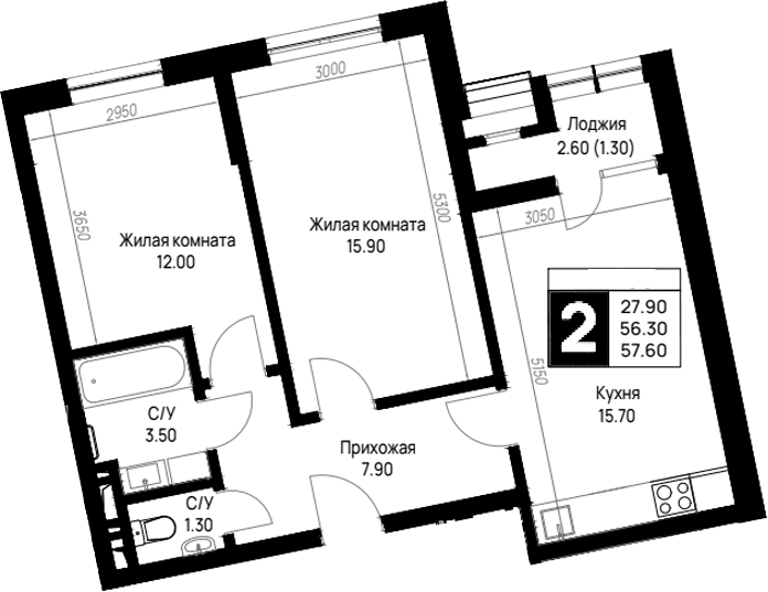 Продается 2-комн. квартира, 56.3 м²