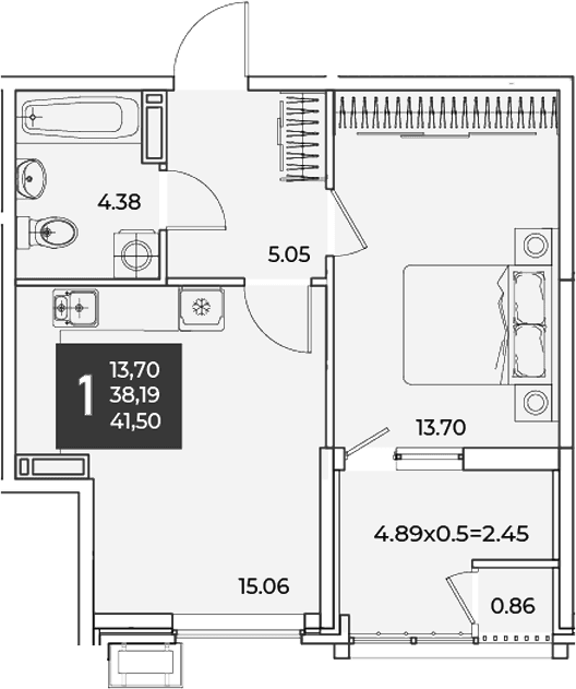 Продается 1-комн. квартира, 38.19 м²