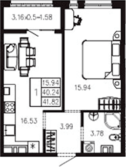 Продается 1-комн. квартира, 40.22 м²