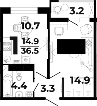 Продается 1-комн. квартира, 33.3 м²
