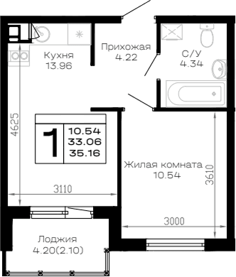 Продается 1-комн. квартира, 33.06 м²